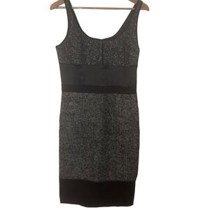 Narciso Rodriguez knee length black and white satin and tweed sleeveless dress